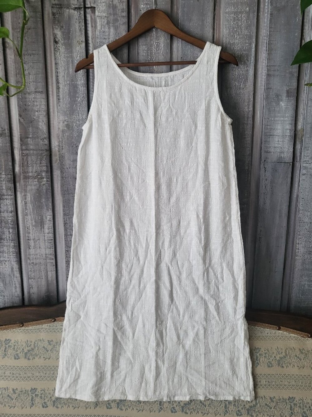 100% Cotton White Maxi Tank Dress Sleeveless Side Slits S Coastal Summer